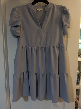 Entro Light Blue Lined Boho Shift Mini Dress Structure Sleeve Size L Preppy
